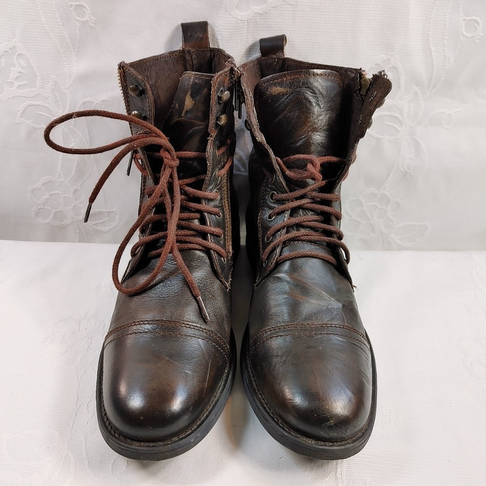 Call It Spring Men's Size 10 Ankle Boots Brown Zipper Laces Biker Casual Shoe - Picture 2 of 9